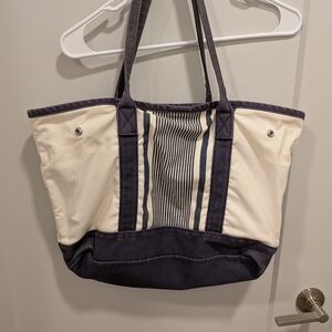 Lands' End Navy and Cream Tote Bag